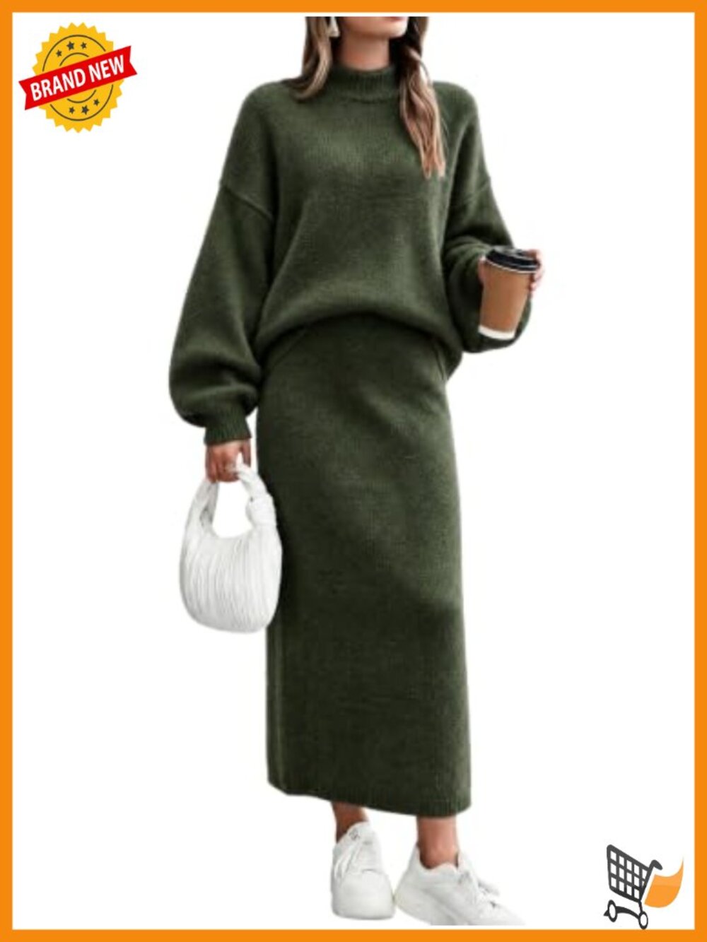 Oversized Knit Sweater Skirt Set Long Sleeve Pullover 2 Piece Outfit